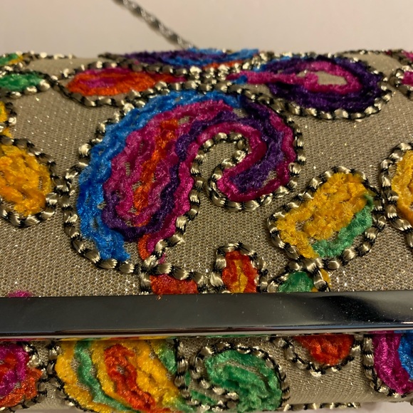 New multicolor, paisley, print embellished clutch. - Picture 3 of 4